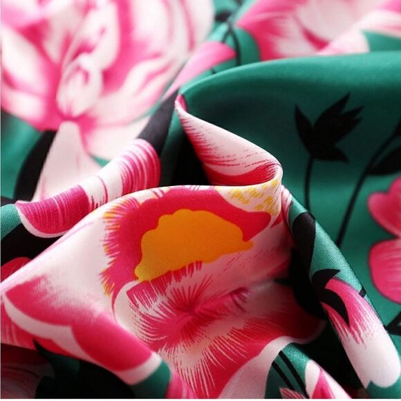 Green Floral Silky Scarf  main image 5